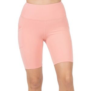 Kay Unger Peach 9” Rushed-Panel Pocket Bike Shorts 
Women’s Size Medium